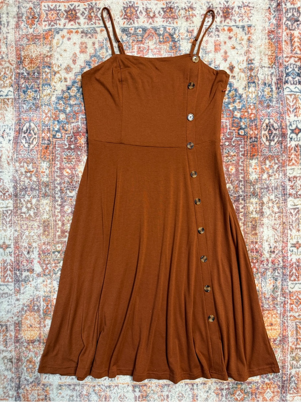 Liyinxi Rust Orange Brown Button Detail Midi Dress Size Medium